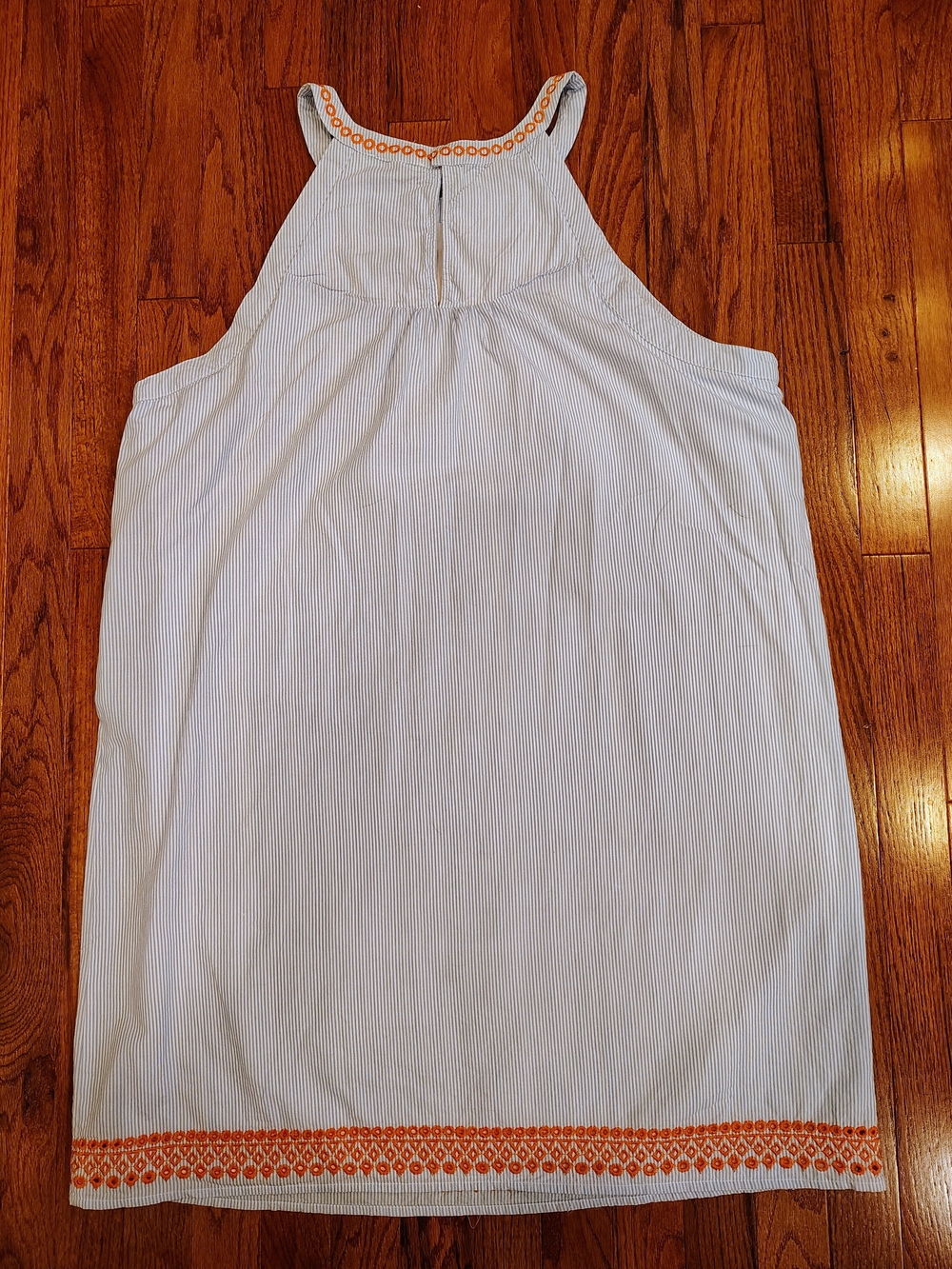 Skies Are Blue Embroidered Cottagecore Twee Seersucker Boho Sundress - Picture 7 of 8